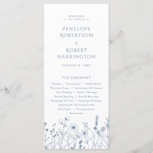 Enkelt minimalistiskt Periwinkle Wildblomma Bröllo Program