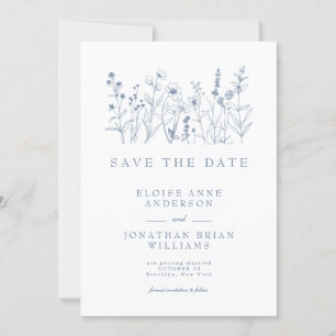 Enkelt minimalistiskt Periwinkle Wildblomma Bröllo Spara Datumet
