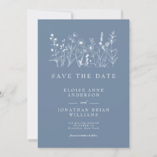 Enkelt minimalistiskt Periwinkle Wildblomma Bröllo Spara Datumet