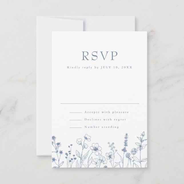 Enkelt minimalistiskt Periwinkle Wildblomme Bröllo OSA Kort (Framsida)
