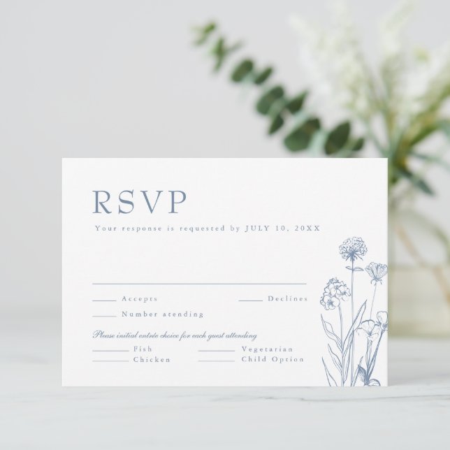Enkelt minimalistiskt Periwinkle Wildblomme Bröllo OSA Kort (Stående Fram)