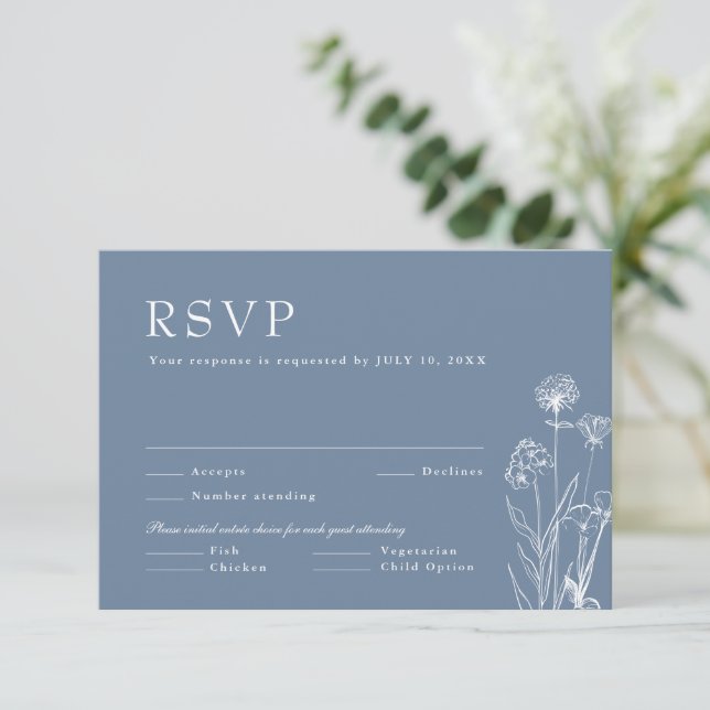 Enkelt minimalistiskt Periwinkle Wildblomme Bröllo OSA Kort (Stående Fram)