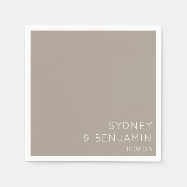 Enkelt minimalistiskt Personligt bröllp Taupe Whit Pappersservett (Framsidan)