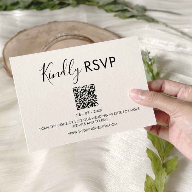Enkelt, minimalistiskt QR-kodkort, Bröllop OSA Kort (Simple Minimalist QR Code Wedding RSVP Card)