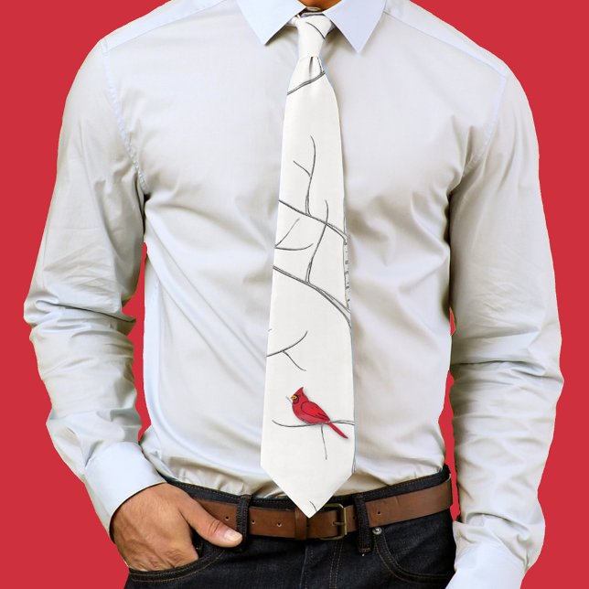 Enkelt minimalistiskt rödkardinalblåsfåglar Träd Slips (Winter red cardinal simple men's neck tie)