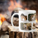 Enkelt minimalistiskt, rundat Kant-foto-Par Namn Kaffemugg<br><div class="desc">Underbar för Alla hjärtans dag, bröllop, förlovningar eller bara vardagsmat i kärlek med det andra viktiga, har den här designen fyra foton från kant per sida (två små fyrkanter och två rektanglar) och parets namn i mitten av de fyra fotona som upprepas på båda sidor. Vit bakgrund med stor text....</div>