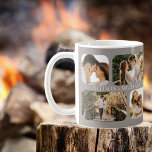 Enkelt minimalistiskt, rundat Kant-foto-Par Namn Kaffemugg<br><div class="desc">Underbar för Alla hjärtans dag, bröllop, förlovningar eller bara vardagsmat i kärlek med det andra viktiga, har den här designen fyra foton från kant per sida (två små fyrkanter och två rektanglar) och parets namn i mitten av de fyra fotona som upprepas på båda sidor. Stor bakgrund med vit text....</div>