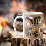 Enkelt minimalistiskt, rundat Kant-foto-Par Namn Kaffemugg<br><div class="desc">Underbar för Alla hjärtans dag,  bröllop,  förlovningar eller bara vardagsmat i kärlek med det andra viktiga,  har den här designen fyra foton från kant per sida (två små fyrkanter och två rektanglar) och parets namn i mitten av de fyra fotona som upprepas på båda sidor. Terracotta-bakgrund med vit text.</div>