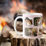 Enkelt minimalistiskt, rundat Kant-foto-Par Namn Kaffemugg<br><div class="desc">Underbar för Alla hjärtans dag,  bröllop,  förlovningar eller bara vardagsmat i kärlek med det andra viktiga,  har den här designen fyra foton från kant per sida (två små fyrkanter och två rektanglar) och parets namn i mitten av de fyra fotona som upprepas på båda sidor.  rosa med grått text.</div>