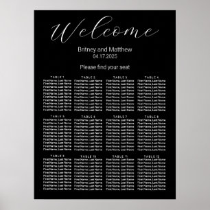 Enkelt minimalistiskt sätesschema för svart Bröllo Poster