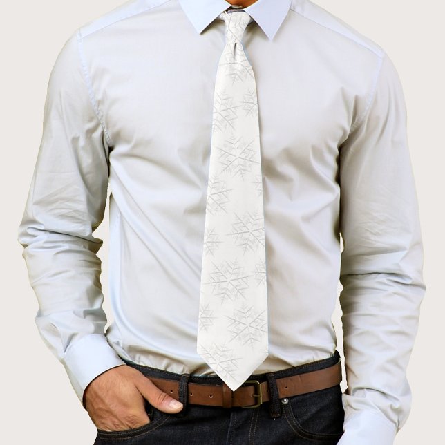 Enkelt minimalistiskt Silver vintersnöflake Mönste Slips (Silver snowflakes pattern men's tie. )