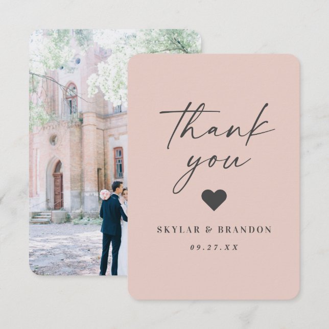 Enkelt minimalistiskt solitt Färg Ljusa rosa Bröll Tack Kort (Fram/baksida)