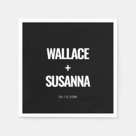 Enkelt minimalistiskt svart och vitt bröllop pappersservett