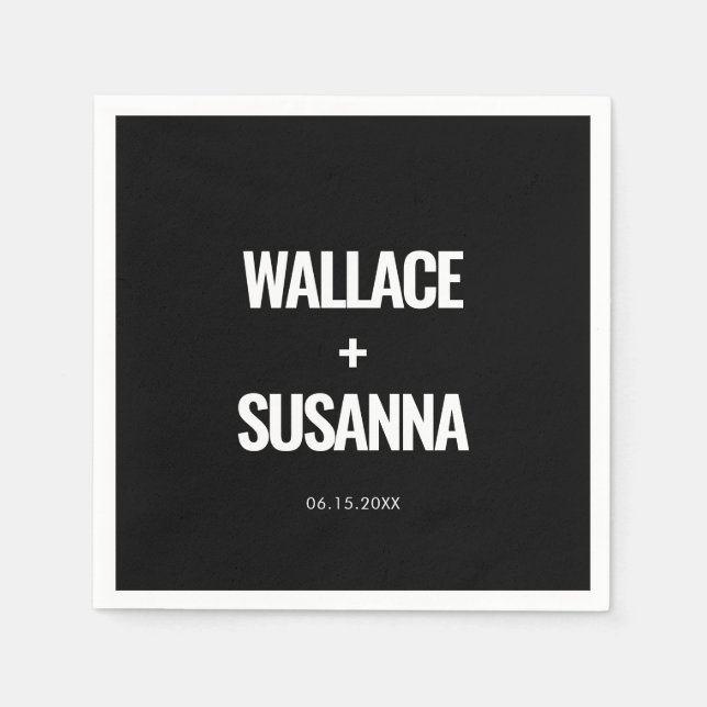 Enkelt minimalistiskt svart och vitt bröllop pappersservett (Framsidan)