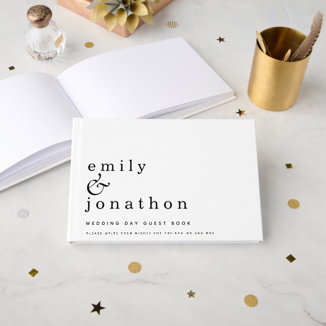 Enkelt minimalistiskt svart vitt Bröllop Gästböcker (Framsida öppen)