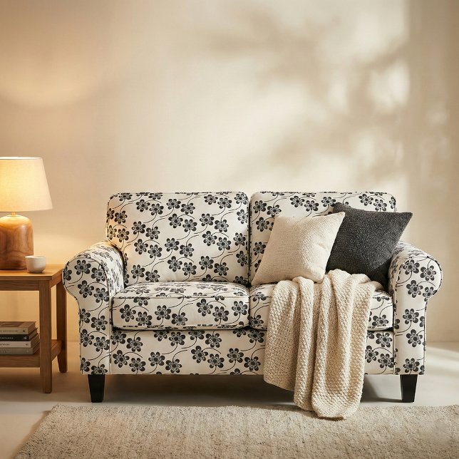 Enkelt minimalistiskt svartvitt-Blommönster Tyg (Skapare uppladdad)