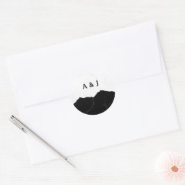 Enkelt minimalistiskt svartvitt Bröllop Runt Klistermärke