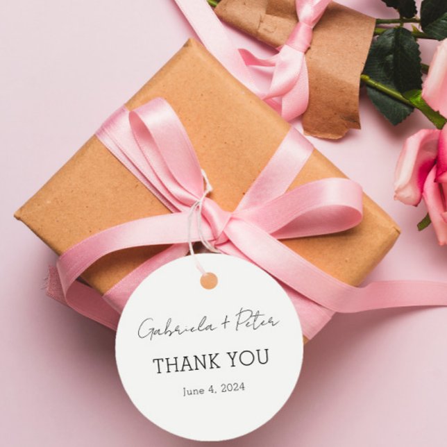 Enkelt minimalistiskt svartvitt Bröllop Tack Gåvor Etiketter (Skapare uppladdad)