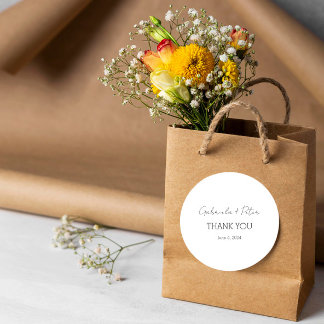 Enkelt minimalistiskt svartvitt Bröllop Tack Runt Klistermärke