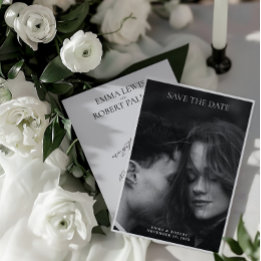 Enkelt minimalistiskt svartvitt i Bröllop Spara Datumet