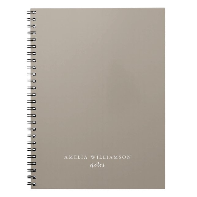 Enkelt minimalistiskt Taupe Brown Personlig Namn Anteckningsbok (Framsidan)