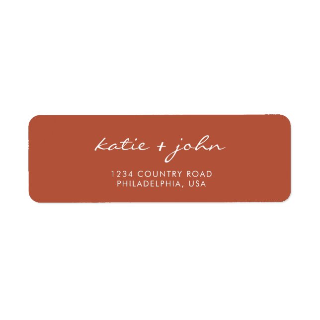 Enkelt minimalistiskt terracotta Bröllop Adress Returadress Etikett (Framsidan)