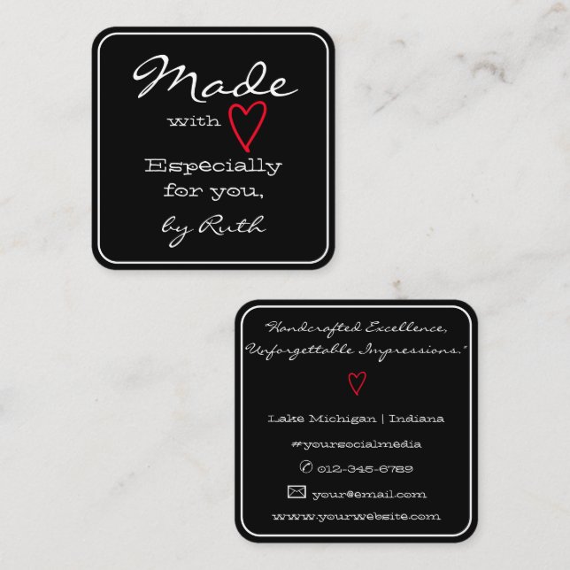 Enkelt, minimalistiskt tillverkat med Kärlek Red H Fyrkantigt Visitkort (Fram/baksida)