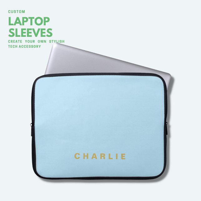 Enkelt minimalistiskt Trendig Blek Blue Monogram Laptop Fodral (Skapare uppladdad)
