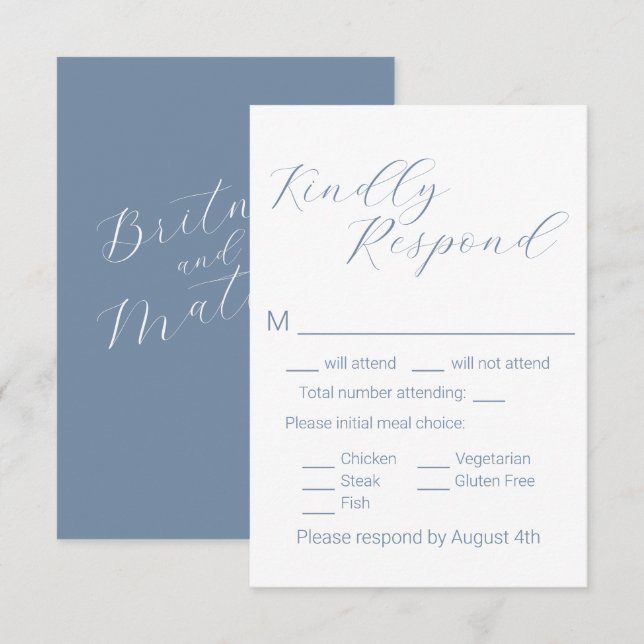 Enkelt minimalistiskt val av dammblå måltid Bröllo OSA Kort (Fram/baksida)