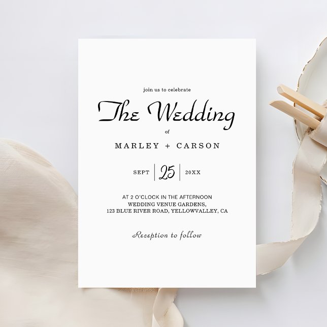 Enkelt minimalistiskt Vita Bröllop Inbjudningar (Skapare uppladdad)
