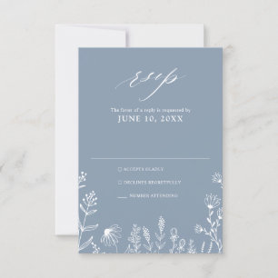 Enkelt minimalistiskt Wildblomma Dusty Blue Bröllo OSA Kort