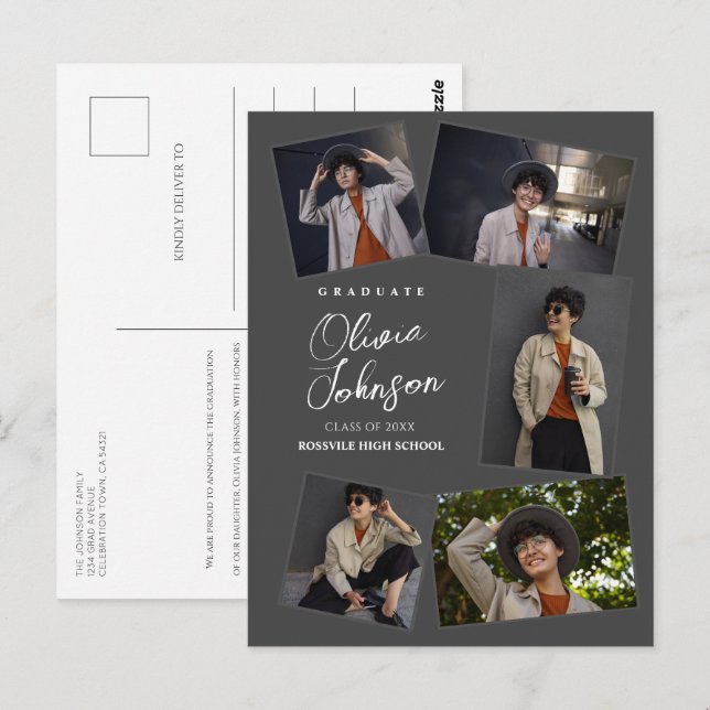 Enkelt minimalt fotomeddelande för Student Grått 6 Vykort (Fram/baksida)