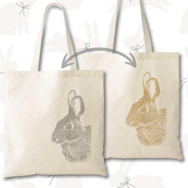 Enkelt, minimalt Grått Dubbla och bruna Bunny Tygkasse (Double-sided Easter bunny rabbit tote bag with custom text is simple, minimal and modern )