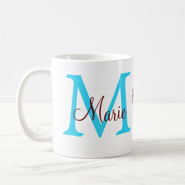 enkelt, minimalt mors dag blue monogram rosa nam kaffemugg (Vänster)