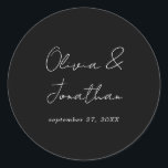 Enkelt, minimalt skript för svart ruta Bröllop Runt Klistermärke<br><div class="desc">Enkelt minsta svartfärgat skript Bröllop Classic Round-etikett</div>