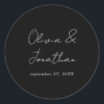 Enkelt, minimalt skript för svart ruta Bröllop Runt Klistermärke<br><div class="desc">Enkelt minsta svartfärgat skript Bröllop Classic Round-etikett</div>