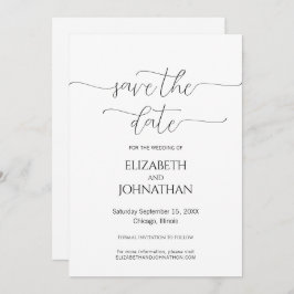 Enkelt, minimalt skript, svart och vit Bröllop Spara Datumet