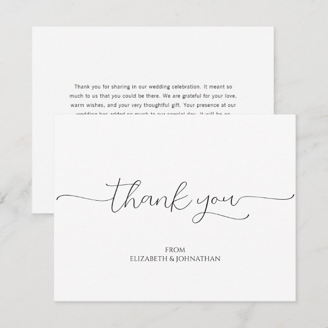 Enkelt, minimalt skript, svart och vit Bröllop Tack Kort (Fram/baksida)