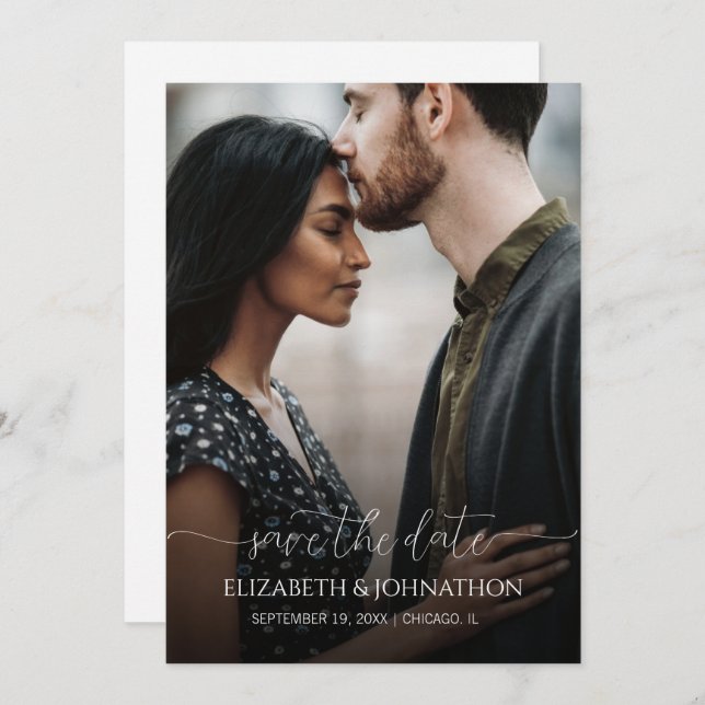 Enkelt, minimalt skript, svart och vitt foto Bröll Spara Datumet (Fram/baksida)