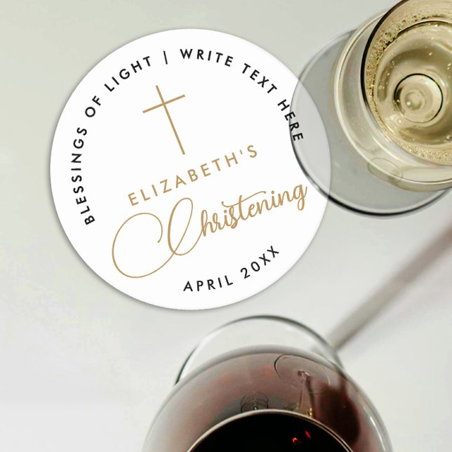 Enkelt minimalt svartvit Kor-Christening i Guld Underlägg Papper Rund (Skapare uppladdad)