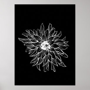Enkelt minimum Blommigt Line Art Flower Black Whit Poster