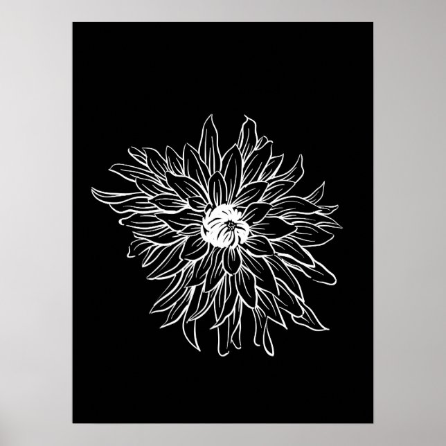 Enkelt minimum Blommigt Line Art Flower Black Whit Poster (Framsidan)