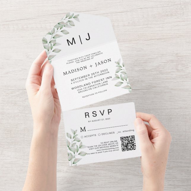Enkelt minimum Grey Monogram Bröllop QR-kod (Avrivbar del)