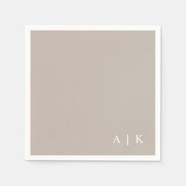 Enkelt minimum Monogram Taupe Personligt bröllp Pappersservett (Framsidan)