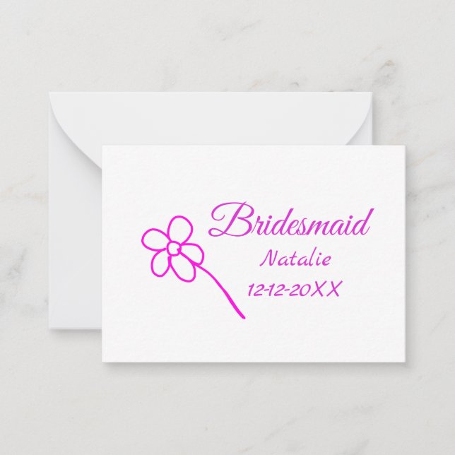Enkelt minimum rosa bridesaid add namn-årstext anteckningskort (Framsida)