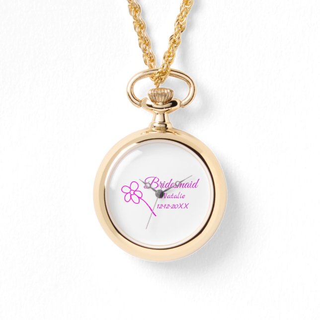 Enkelt minimum rosa bridesaid add namn-årstext armbandsur (Framsida)