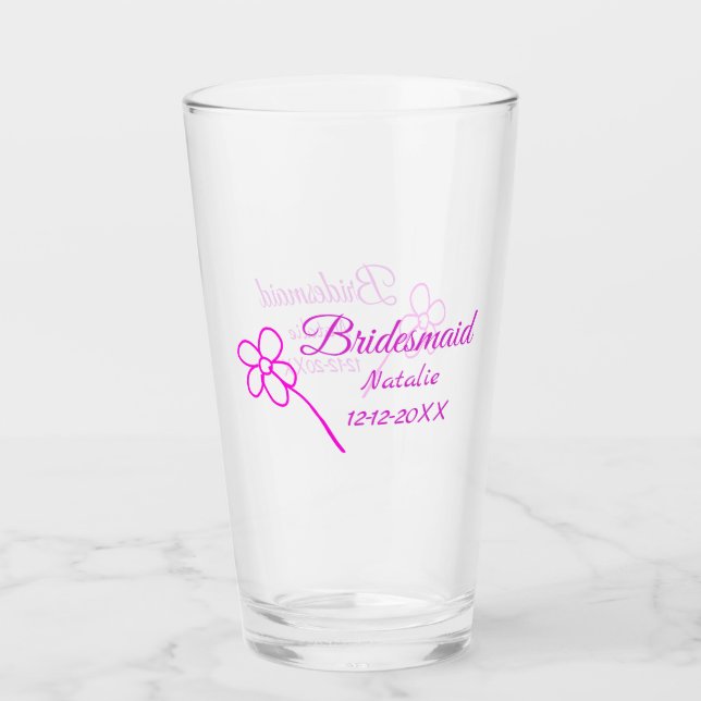 Enkelt minimum rosa bridesaid add namn-årstext glaskopp (Framsida)