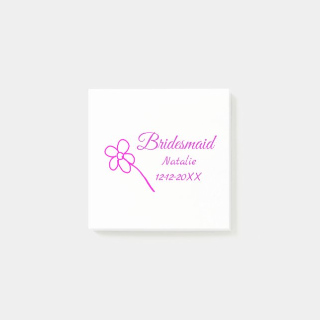 Enkelt minimum rosa bridesaid add namn-årstext post-it block (Framsida)