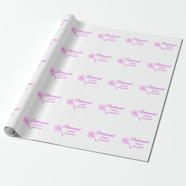 Enkelt minimum rosa bridesaid add namn-årstext presentpapper (Utrullad)