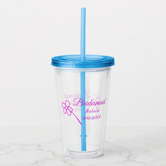 Enkelt minimum rosa bridesaid add namn-årstext take away mugg (Framsida)